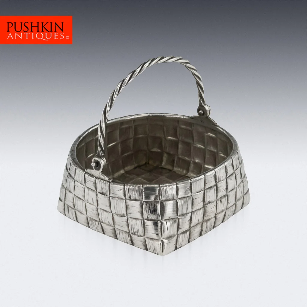 ANTIQUE 20thC RUSSIAN TROMPE L'OEIL SOLID SILVER BASKET, ST-PETERSBURG c.1900.jpg