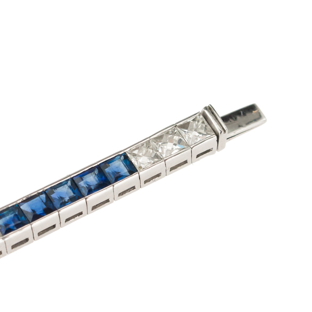 SPECTACULAR ART DECO STYLE PLATINUM, SAPPHIRE & DIAMOND LINE BRACELET - 05.jpg