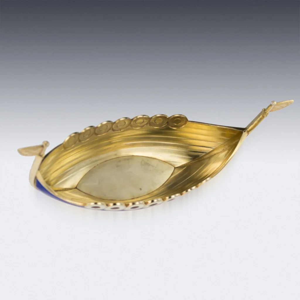 ANTIQUE 20thC NORWEGIAN SOLID SILVER & ENAMEL VIKING BOAT, JACOB TOSTRUP c.1900 - 06.jpg