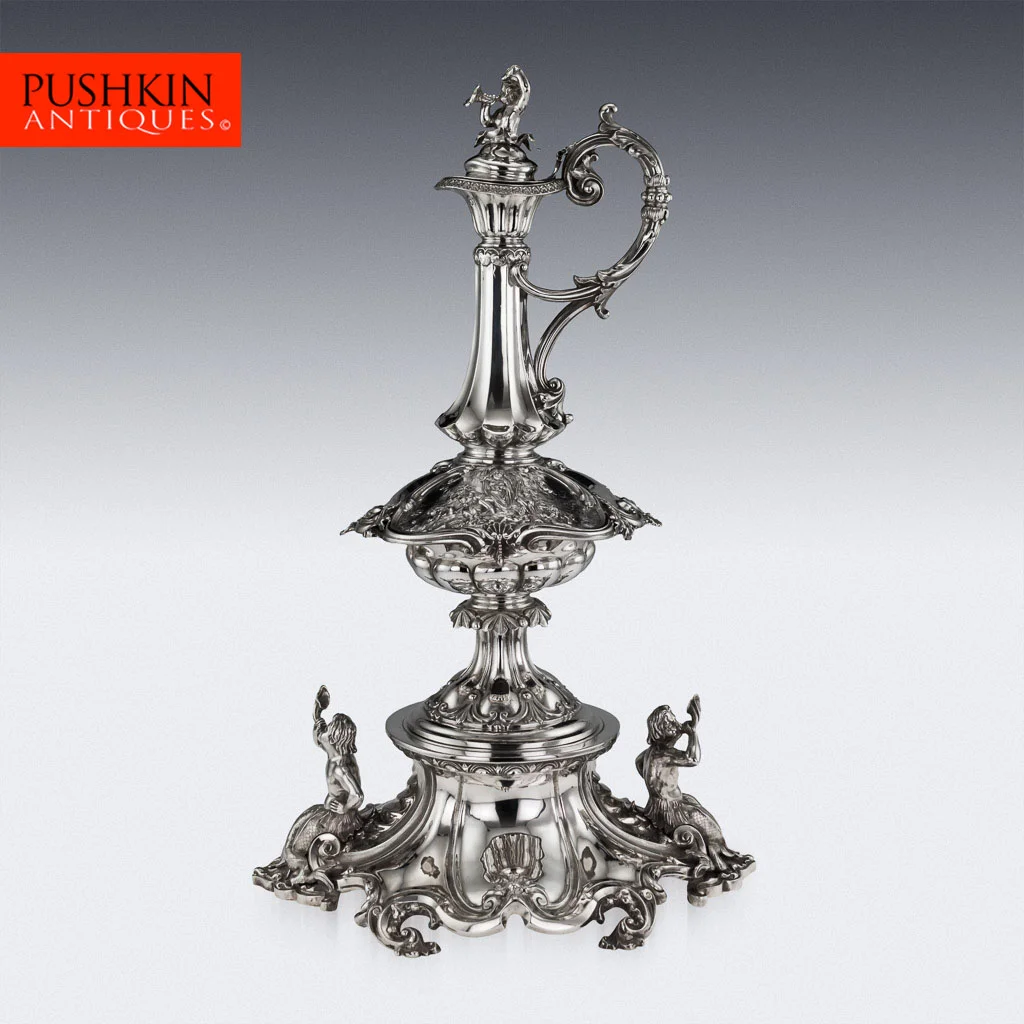 Pushkin Antiques - ANTIQUE 19thC VICTORIAN EXCEPTIONAL SOLID SILVER EWER & STAND, BARNARDS c.1861 - 01.jpg