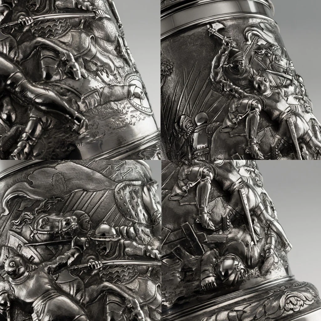 Pushkin Antiques ANTIQUE 19thC GERMAN HANAU SOLID SILVER MASSIVE EMBOSSED FIGURAL TANKARD c.1870 - 09.jpg