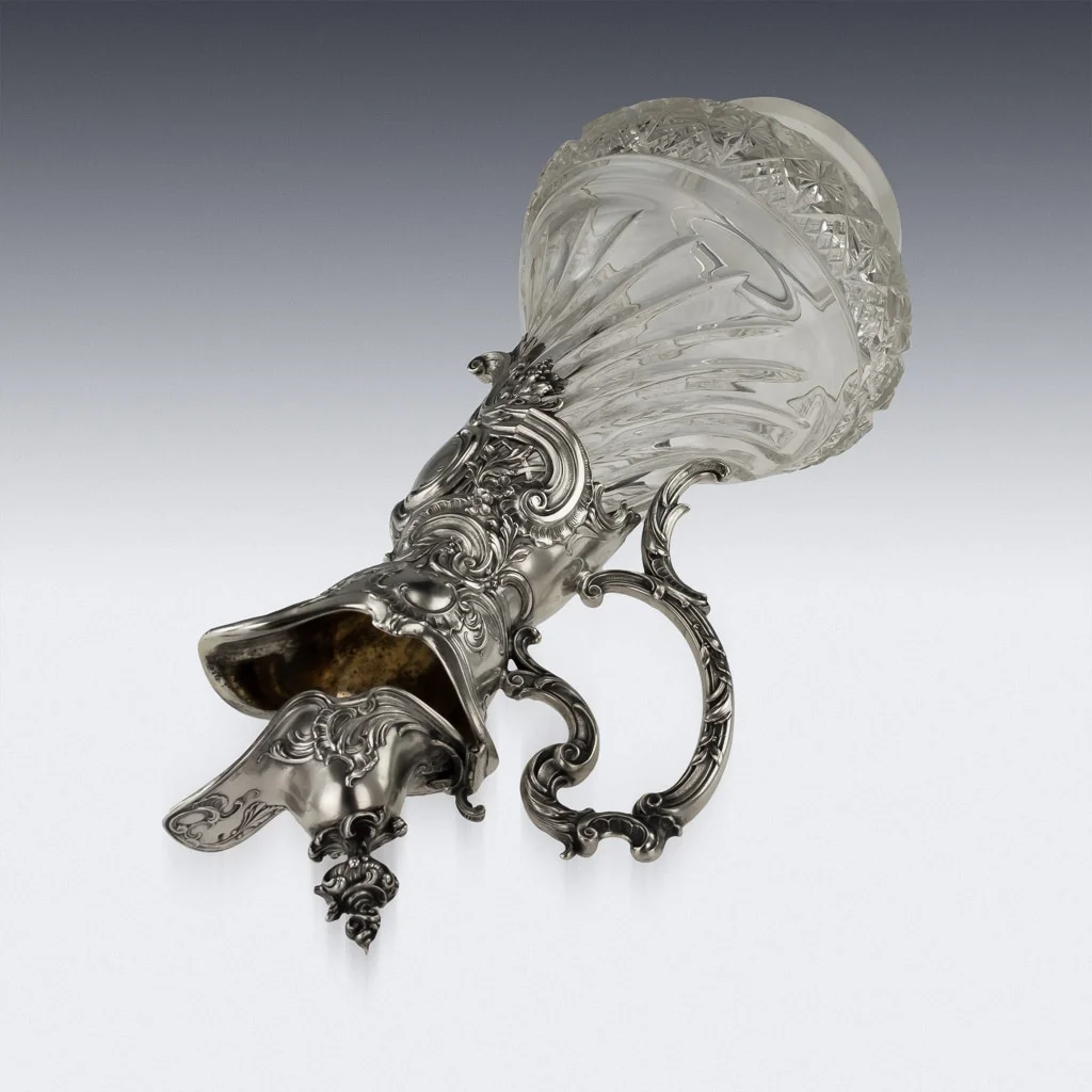 Pushkin Antiques ANTIQUE 19thC GERMAN SOLID SILVER & CUT GLASS MASSIVE CLARET JUG c.1890 - 06.jpg