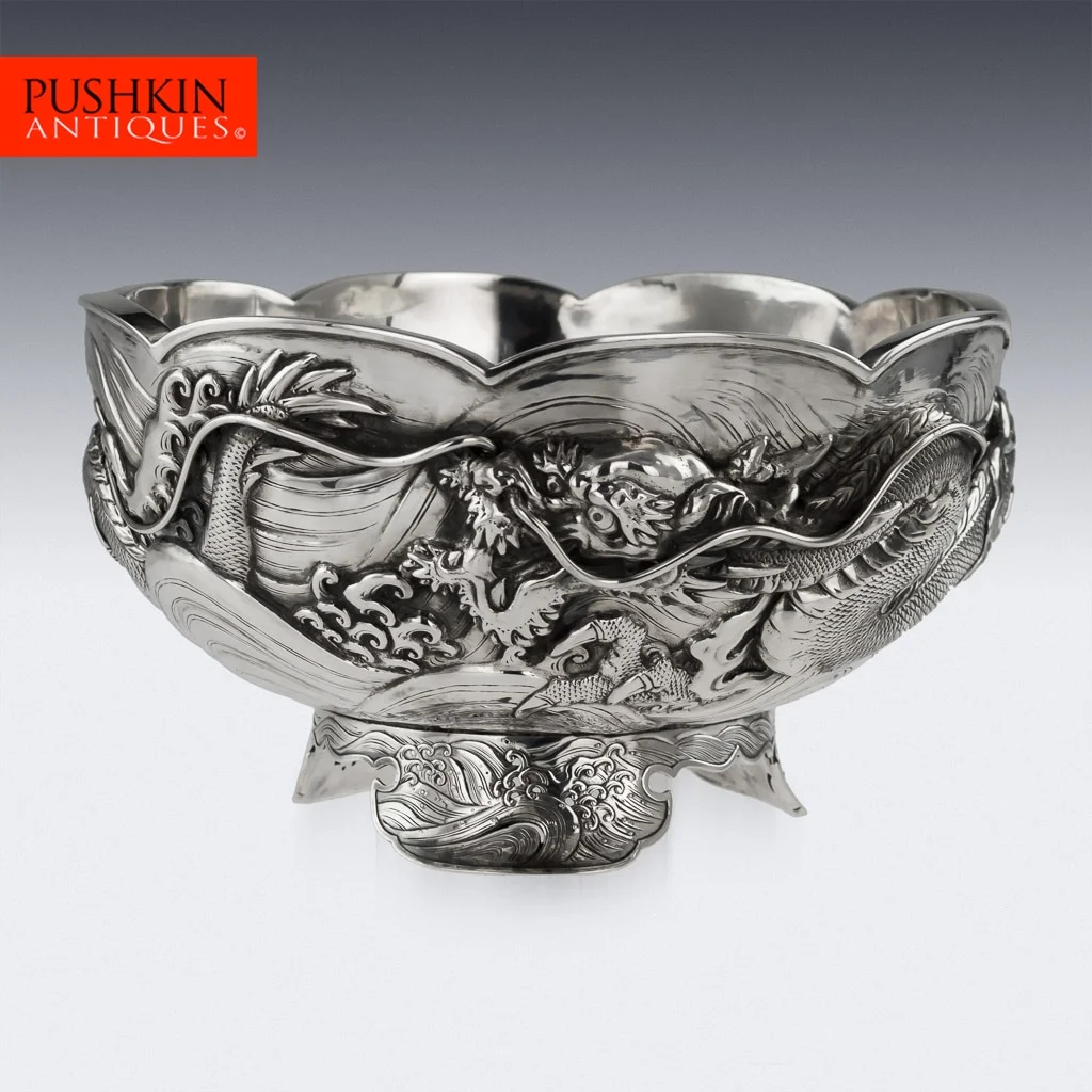 Pushkin Antiques ANTIQUE 19thC JAPANESE MEIJI PERIOD SOLID SILVER DRAGON BOWL c.1890 - 01.jpg