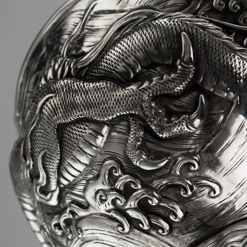 Pushkin Antiques ANTIQUE 19thC JAPANESE MEIJI PERIOD SOLID SILVER DRAGON BOWL c.1890 - 10.jpg