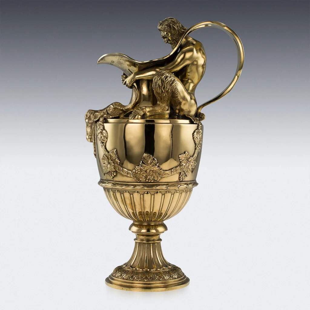 PUSHKIN ANTIQUES- ANTIQUE 19TH CENTURY VICTORIAN SILVER-GILT BACCHUS WINE EWER, ALDWINKLE & SLATER C.1884 - 2.jpg