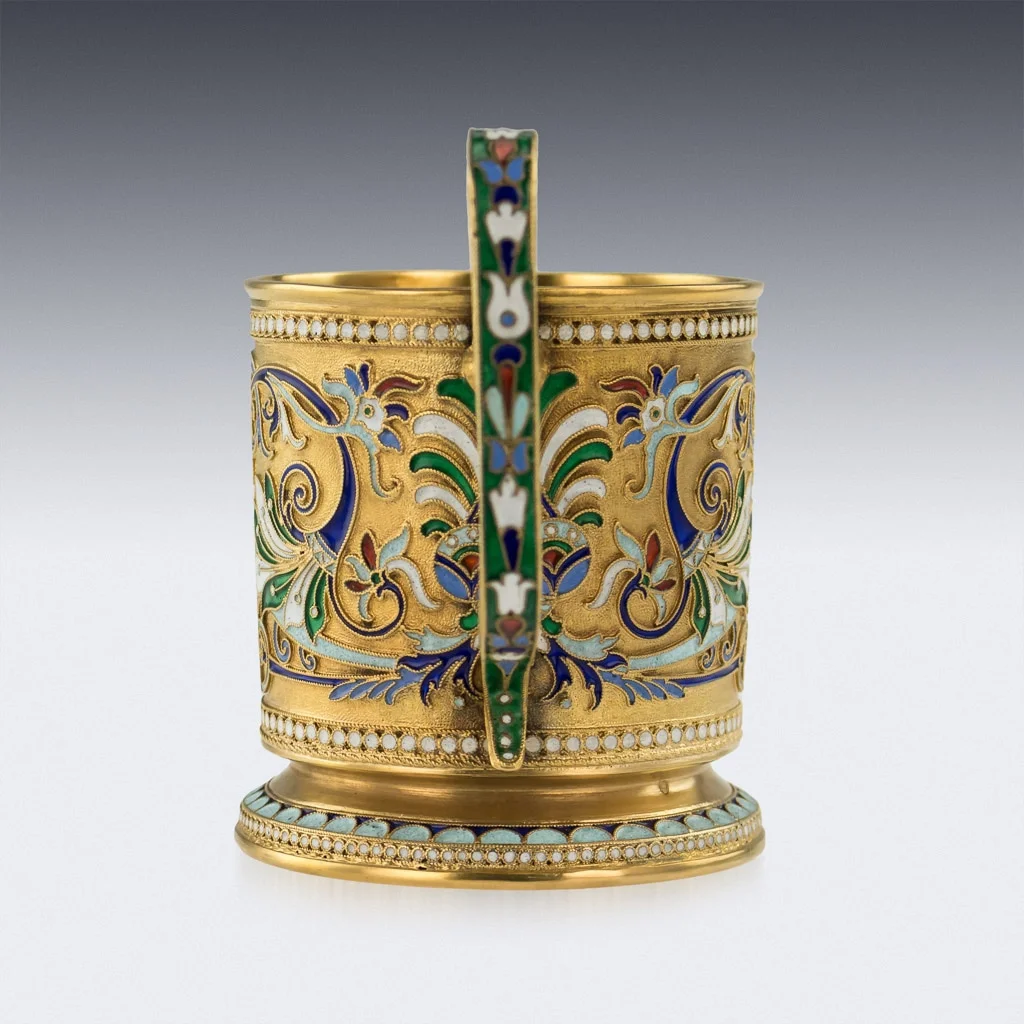 Pushkin Antiques - ANTIQUE 20thC IMPERIAL RUSSIAN SOLID SILVER-GILT ENAMEL TEA GLASS HOLDER c.1900 - 02.jpg