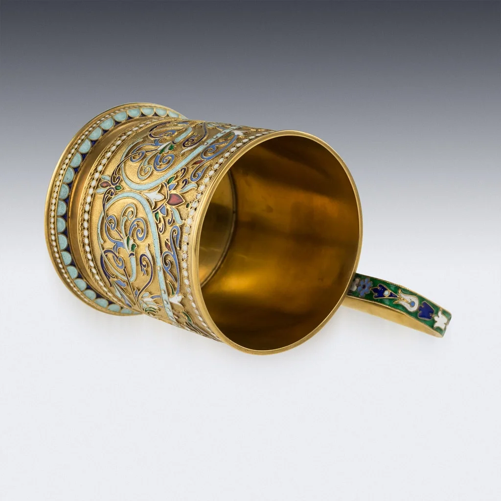 Pushkin Antiques - ANTIQUE 20thC IMPERIAL RUSSIAN SOLID SILVER-GILT ENAMEL TEA GLASS HOLDER c.1900 - 05.jpg