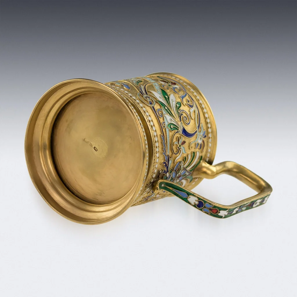 Pushkin Antiques - ANTIQUE 20thC IMPERIAL RUSSIAN SOLID SILVER-GILT ENAMEL TEA GLASS HOLDER c.1900 - 06.jpg