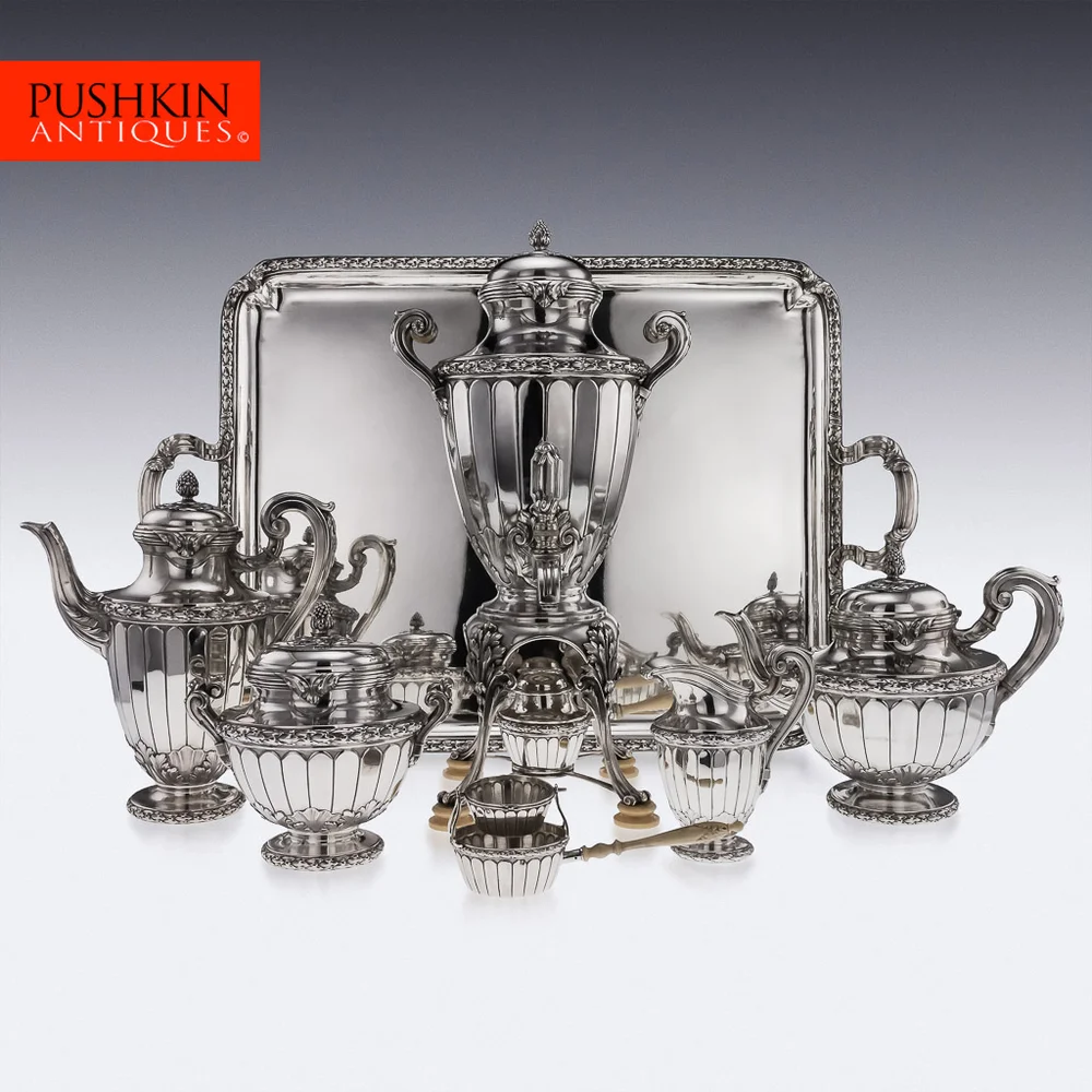 Pushkin Antiques Antique thc French Solid Silver 6 Piece Tea Coffee Set On Tray Tetard C1900 Pushkin Antiques Antique thc French Solid Silver 6 Piece Tea Coffee Set On Tray Tetard C1900