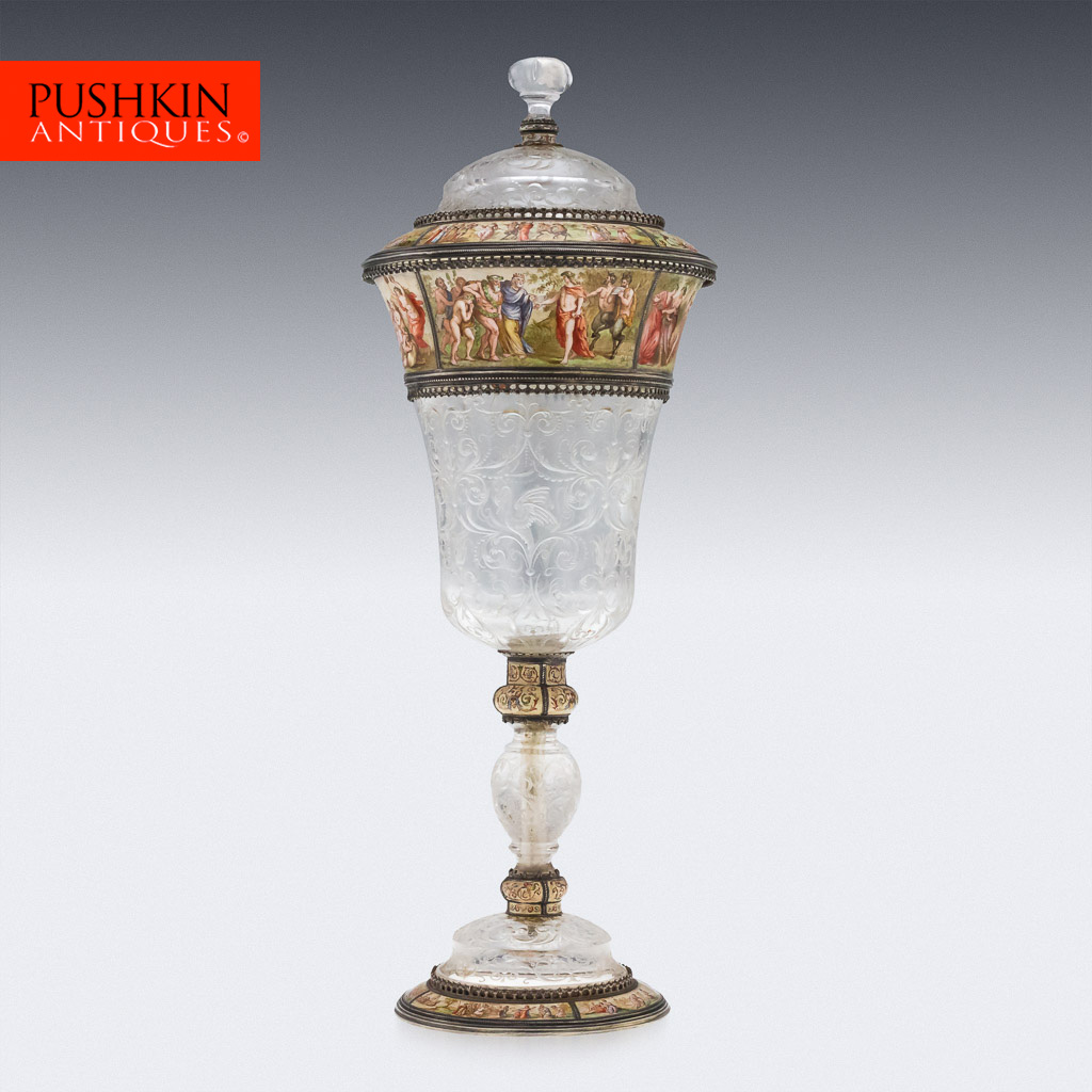 ANTIQUE 19thC RARE AUSTRIAN SOLID SILVER ENAMEL & ROCK CRYSTAL CUP & COVER c1885.jpg