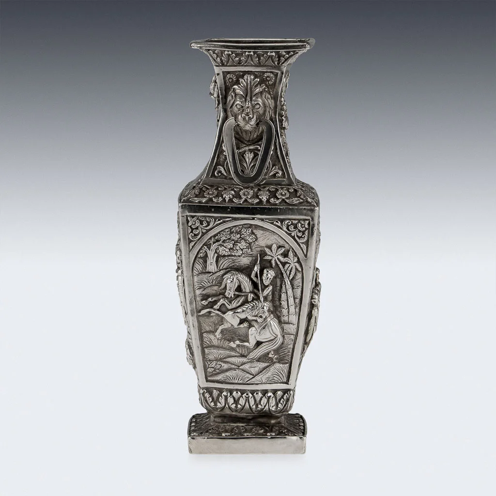 Pushkin Antiques - ANTIQUE 20thC INDIAN SOLID SILVER HUNT SCENE VASE, LUCKNOW c.1900 - 3.jpg