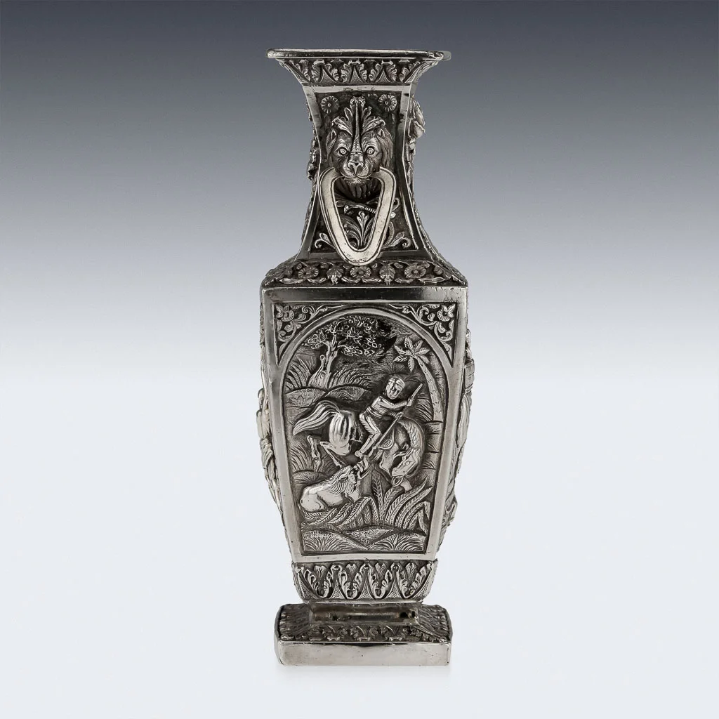 Pushkin Antiques - ANTIQUE 20thC INDIAN SOLID SILVER HUNT SCENE VASE, LUCKNOW c.1900 - 5.jpg
