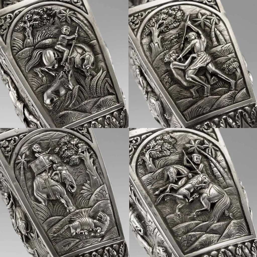 Pushkin Antiques - ANTIQUE 20thC INDIAN SOLID SILVER HUNT SCENE VASE, LUCKNOW c.1900 - 9.jpg