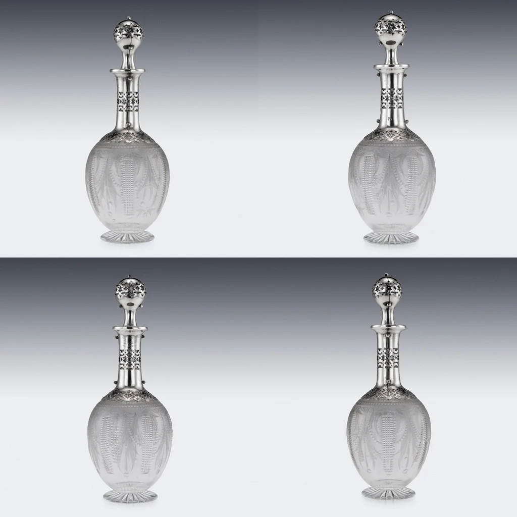 Pushkin Antiques - ANTIQUE 19thC RUSSIAN EIGHT-PIECE SOLID SILVER & GLASS VODKA SET c.1880 - 4.jpg