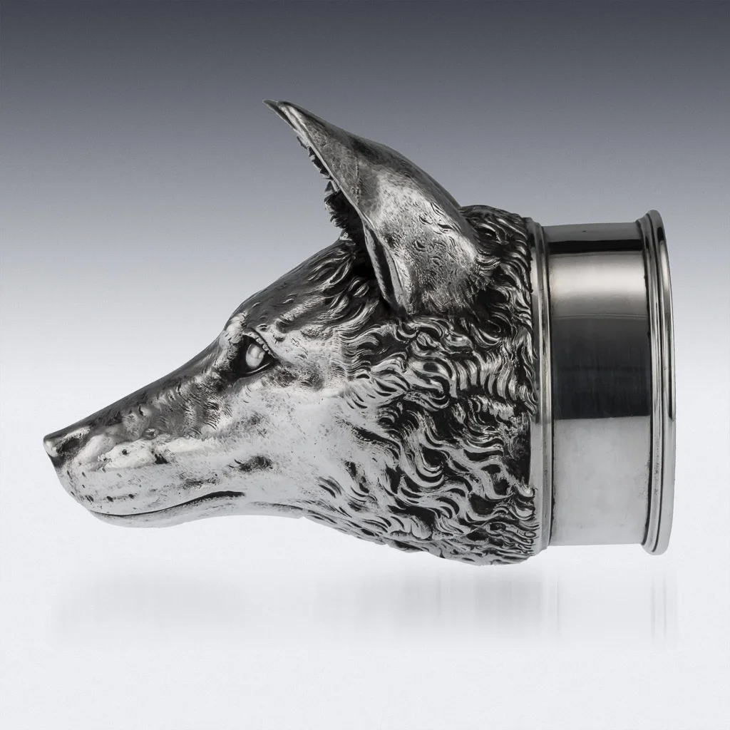 pushkin antiques - ANTIQUE 19thC VICTORIAN SOLID SILVER FOX STIRRUP CUP, JOHN SAMUEL HUNT c.1846 - 2.jpg
