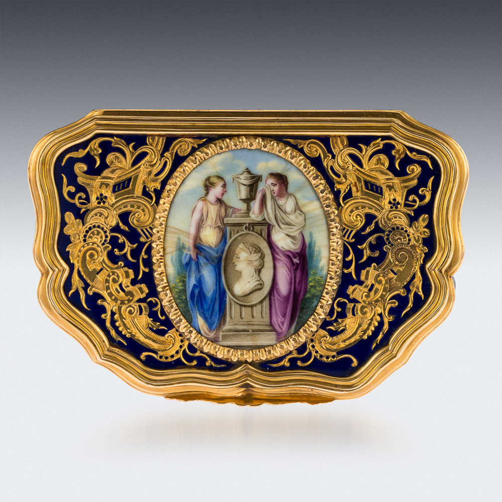 ANTIQUE 19thC RUSSIAN PRESENTATION 14k GOLD & ENAMEL SNUFF BOX c.1870 —  Pushkin Antiques