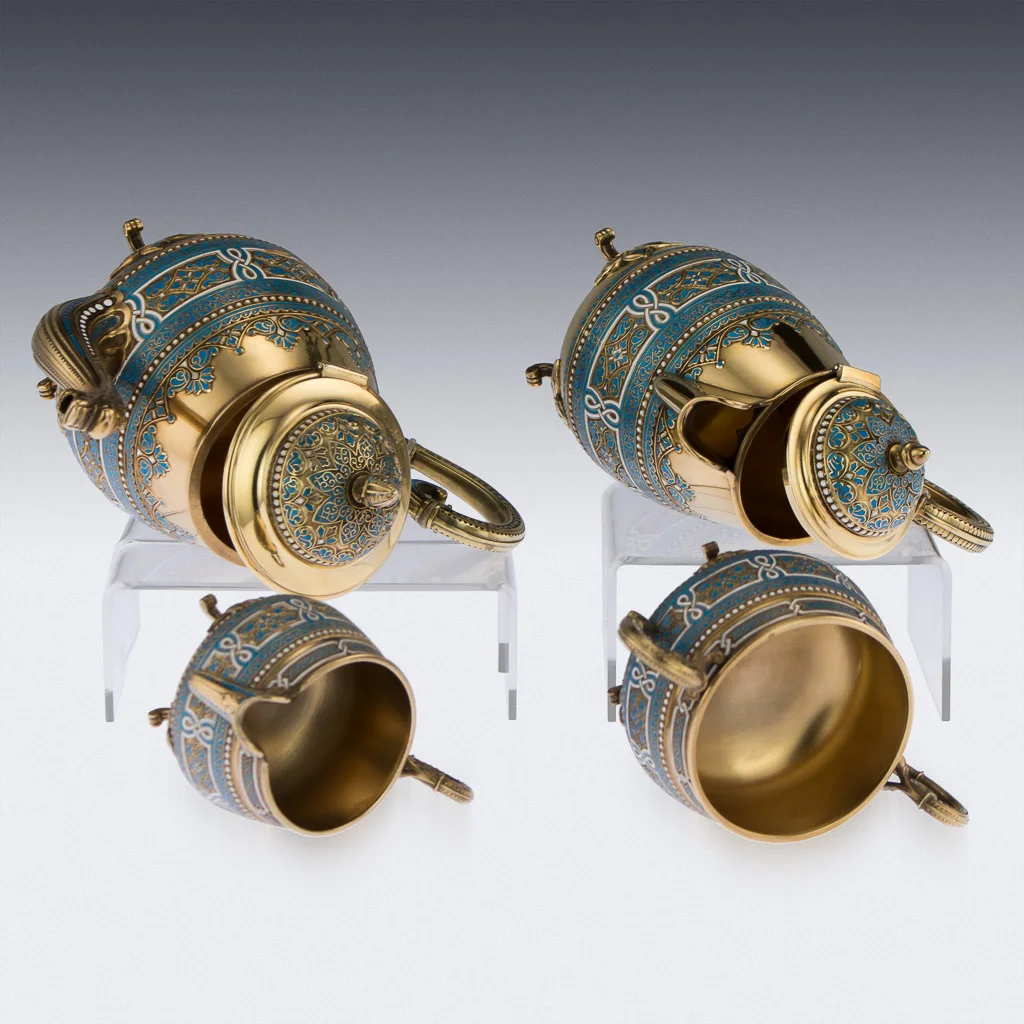 pushkin antiques - ANTIQUE 19thC NORWEGIAN SILVER & ENAMEL TEA SERVICE, DAVID ANDERSEN c.1890 - 6.jpg