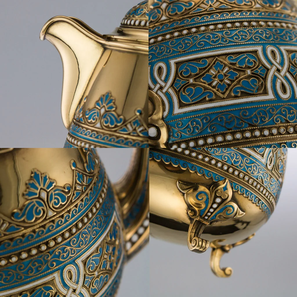 pushkin antiques - ANTIQUE 19thC NORWEGIAN SILVER & ENAMEL TEA SERVICE, DAVID ANDERSEN c.1890 - 8.jpg