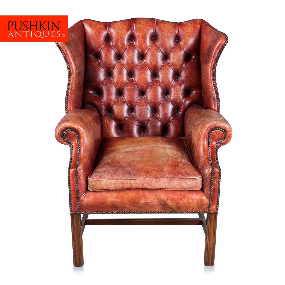 Pushkin Antiques - STINNING 20thC ENGLISH BUTTON-DOWN LEATHER ARMCHAIR c.1950 -1.jpg