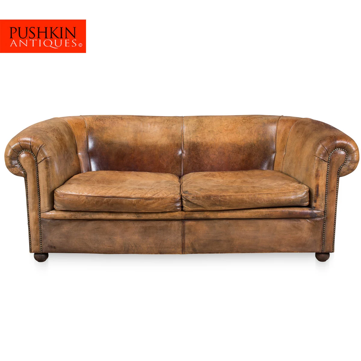 Pushkin Antiques - BEAUTIFUL DUTCH RICH TAN LEATHER SOFA c.1960 -1.jpg