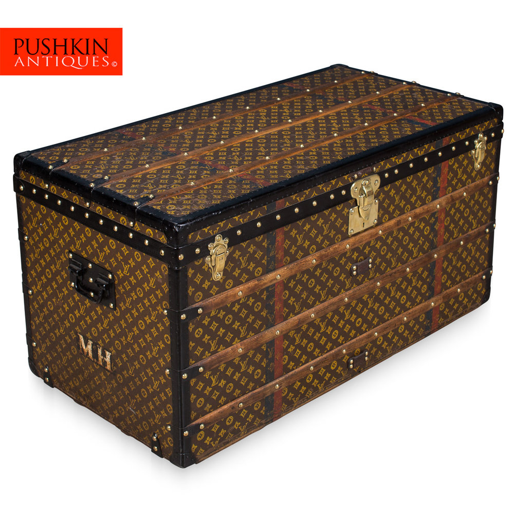 Louis Vuitton Steamer Cube Trunk Chest Antique Woven Monogram