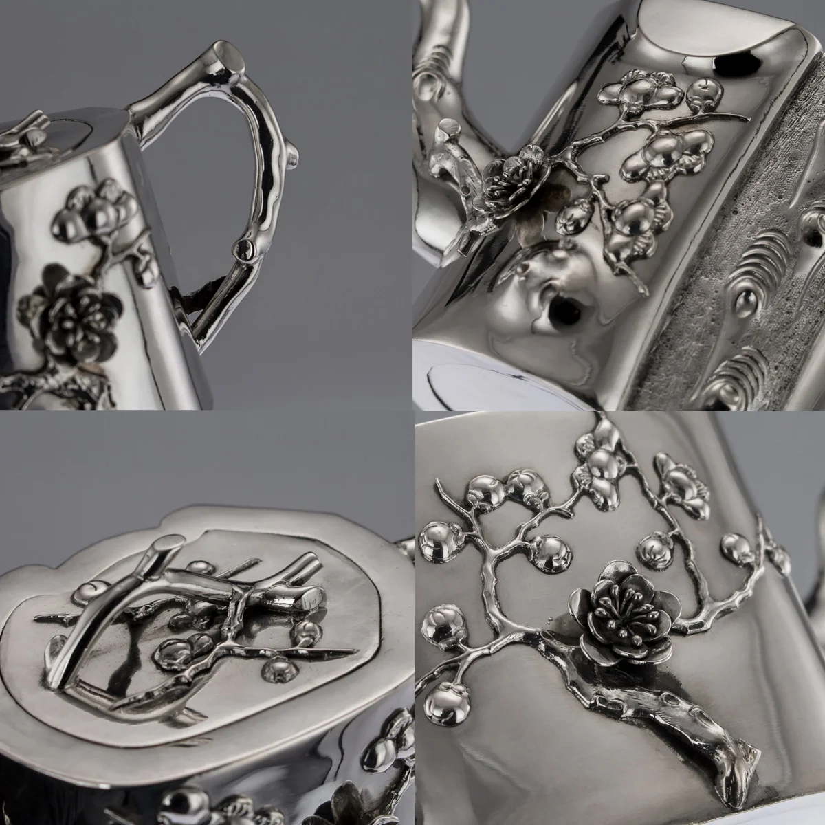 Pushkin Antiques - ANTIQUE 20THC CHINESE EXPORT SOLID SILVER 3 PIECE TEA SET ON TRAY C.1900 - 9.jpg