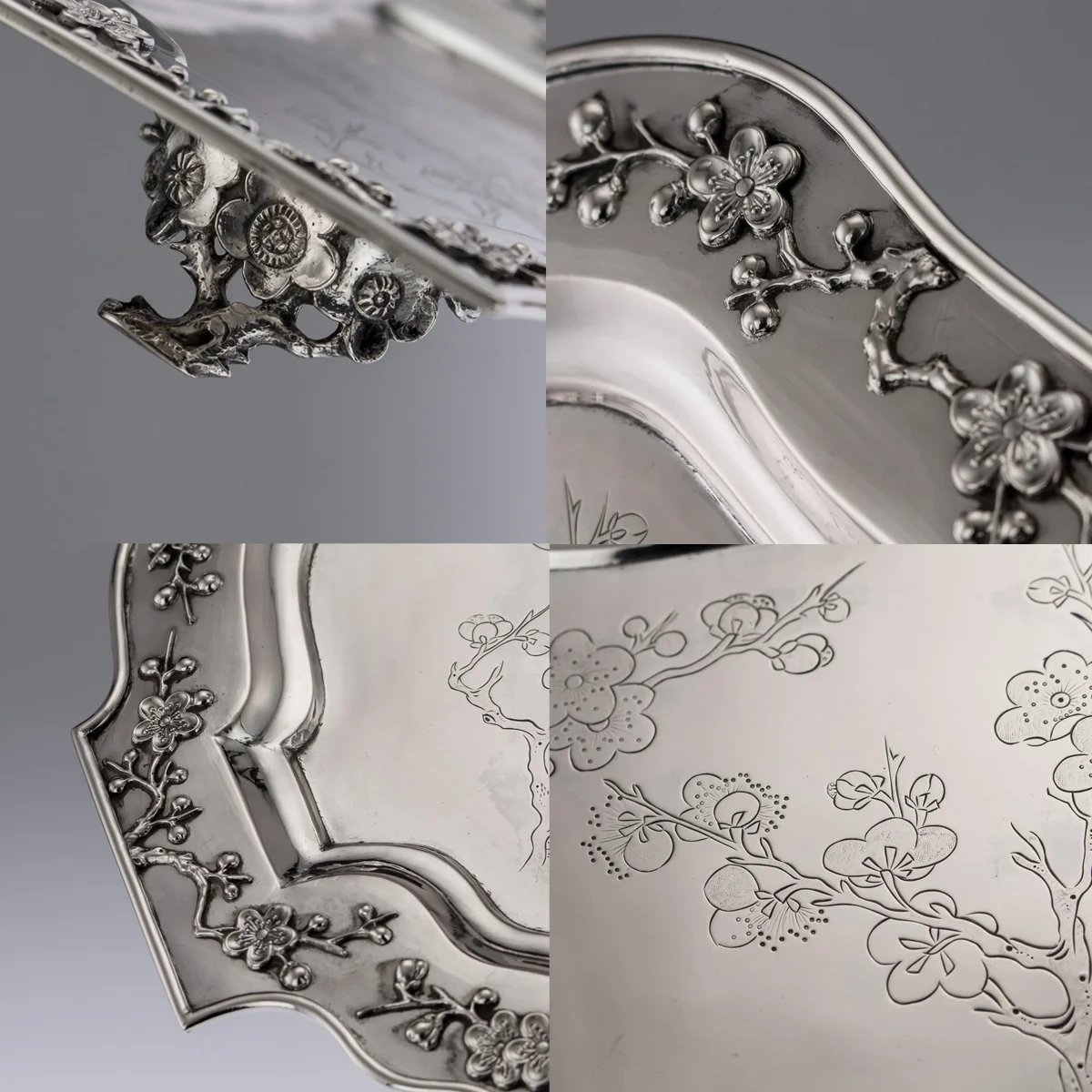 Pushkin Antiques - ANTIQUE 20THC CHINESE EXPORT SOLID SILVER 3 PIECE TEA SET ON TRAY C.1900 - 11.jpg