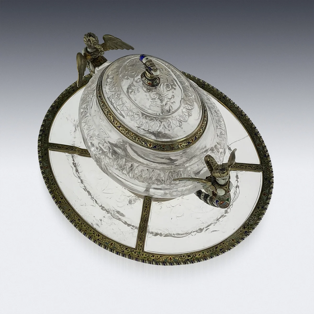 Pushkin Antiques - ANTIQUE 19thC AUSTRIAN ROCK CRYSTAL SILVER-GILT & ENAMEL DRAGEOIR ON STAND c1880 -5.jpg