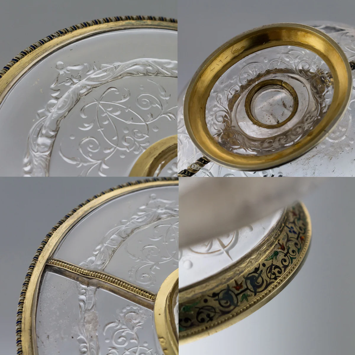 Pushkin Antiques - ANTIQUE 19thC AUSTRIAN ROCK CRYSTAL SILVER-GILT & ENAMEL DRAGEOIR ON STAND c1880 -10.jpg