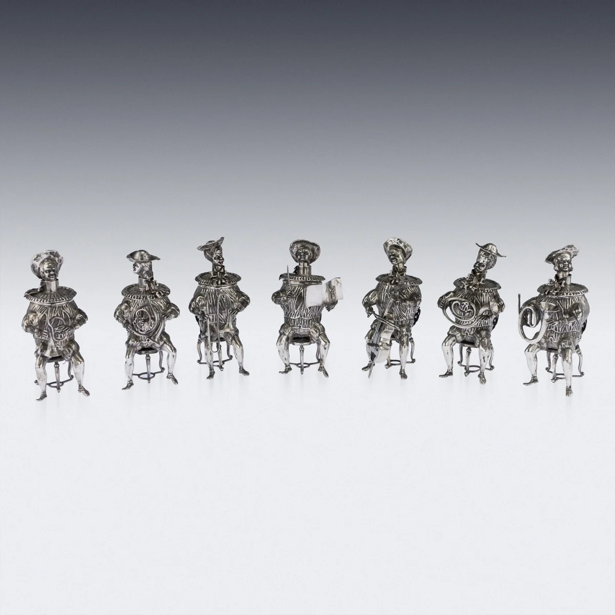 ANTIQUE 20thC GERMAN SOLID SILVER SET OF 7 MUSICIANS NOVELTY CUPS c.1910 - 2.jpg