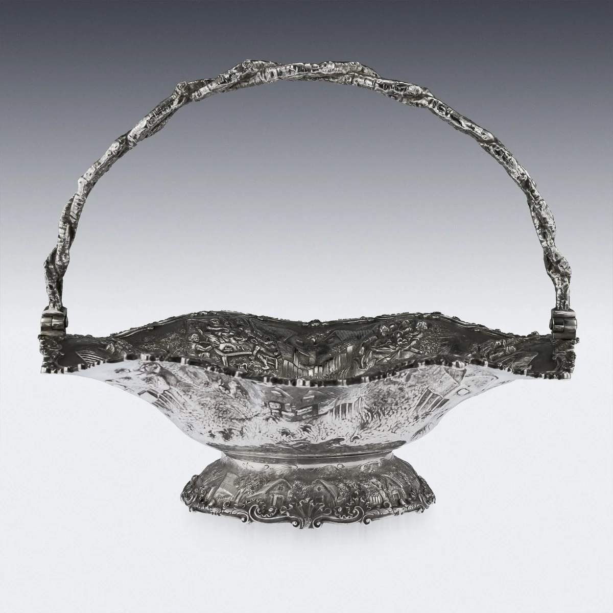Pushkin Antiques - ANTIQUE 19thC VICTORIAN SOLID SILVER FRUIT BASKET, HUNT & ROSKELL c.1870 - 2.jpg