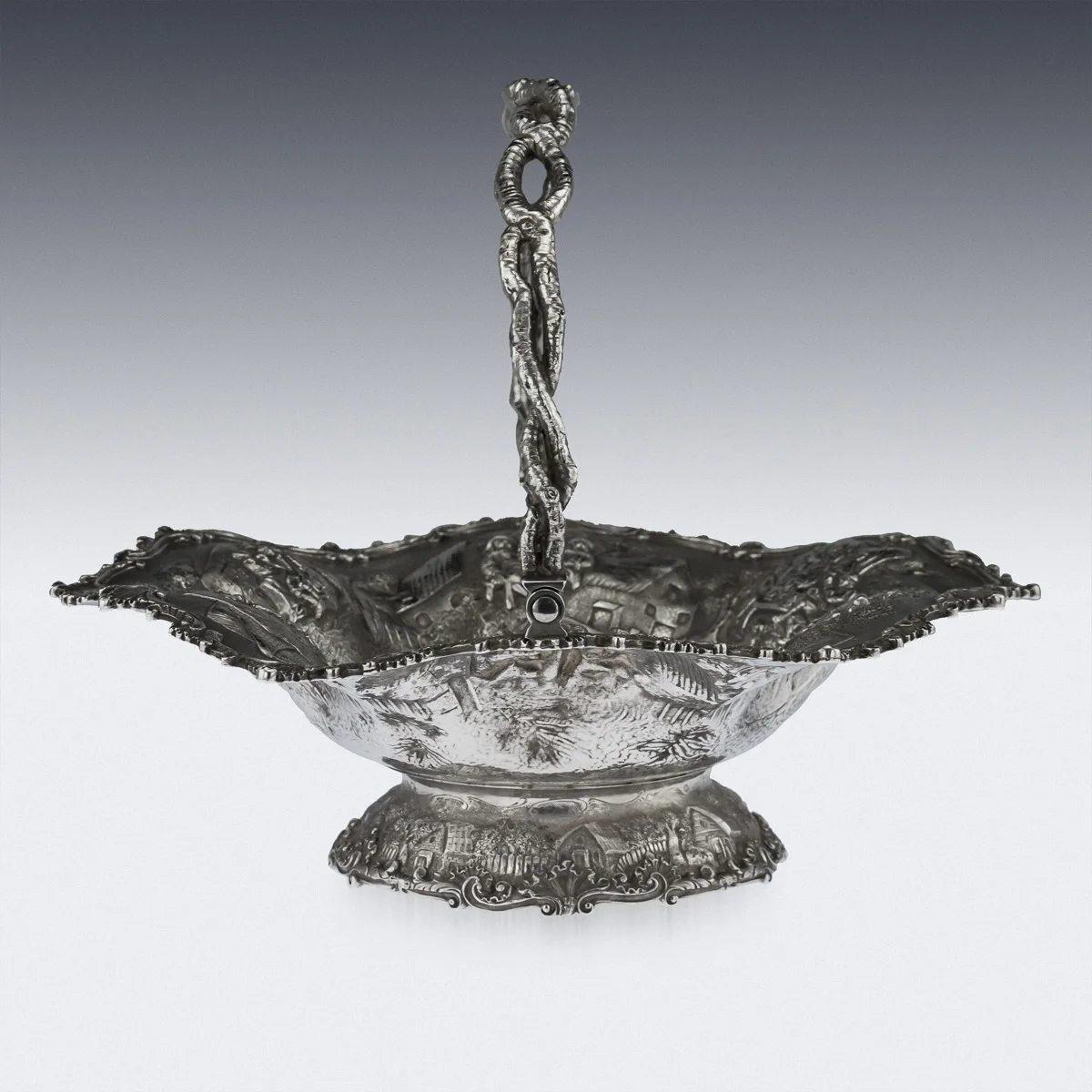 Pushkin Antiques - ANTIQUE 19thC VICTORIAN SOLID SILVER FRUIT BASKET, HUNT & ROSKELL c.1870 - 3.jpg