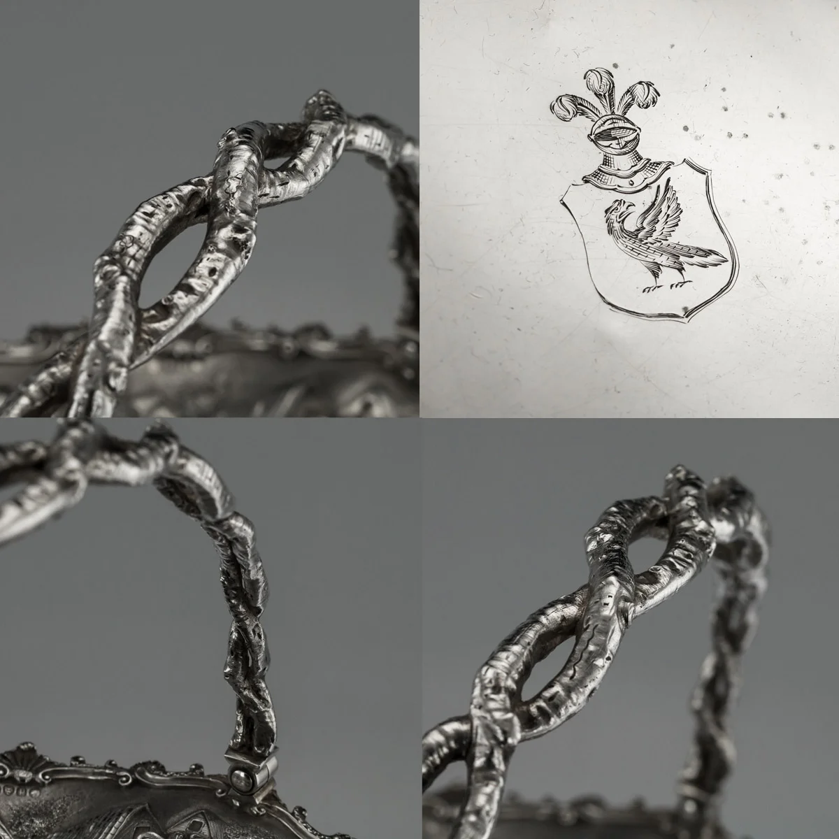 Pushkin Antiques - ANTIQUE 19thC VICTORIAN SOLID SILVER FRUIT BASKET, HUNT & ROSKELL c.1870 - 8.jpg