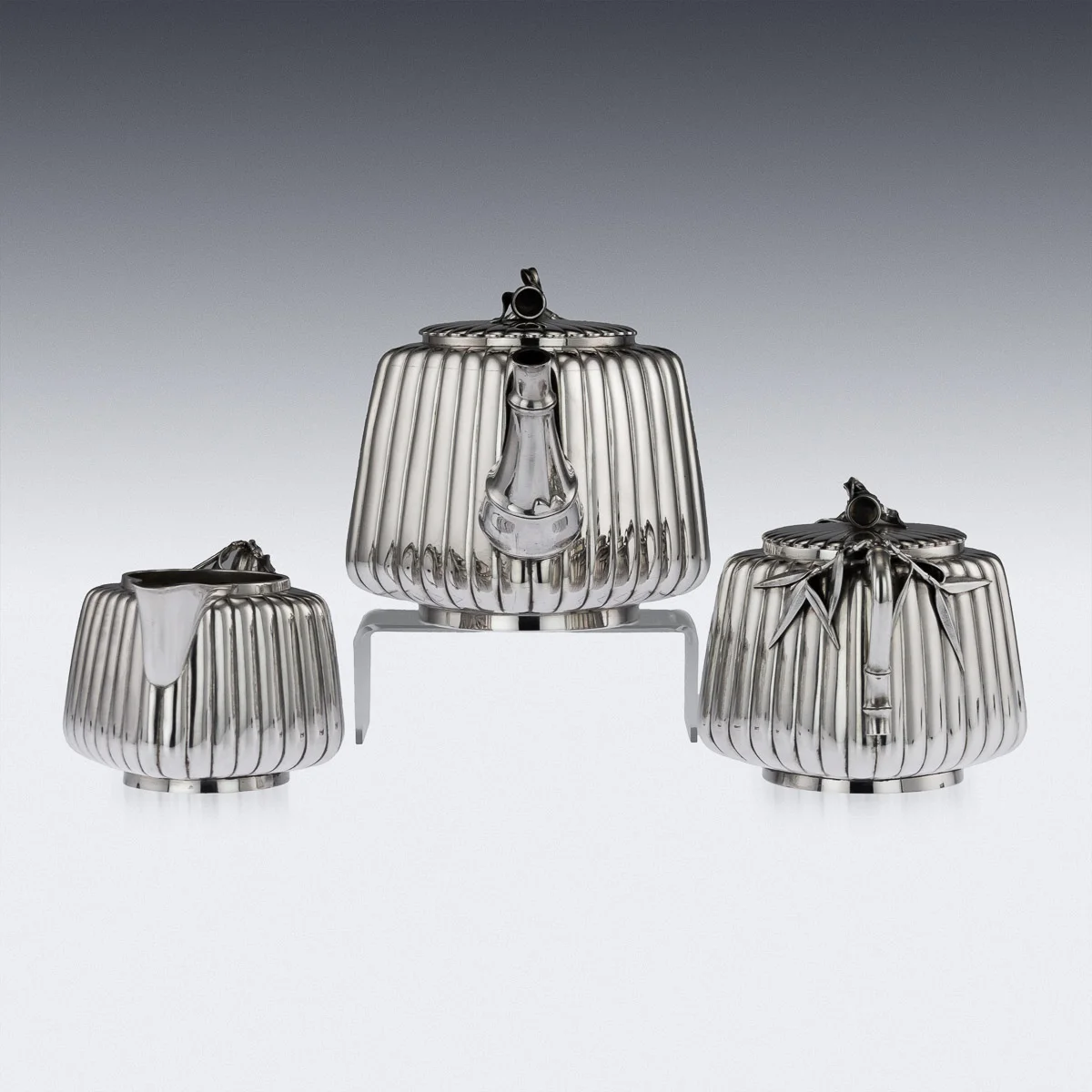 pushkin antiques - ANTIQUE 20THC JAPANESE MEIJI SOLID SILVER THREE PIECE TEA SET, MURAKAMI C.1900 - 4.jpg