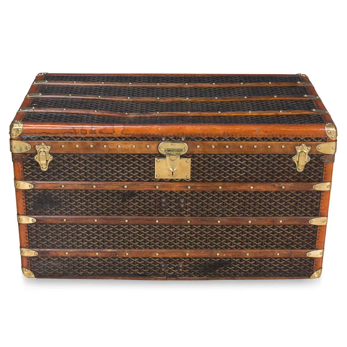 pushkin antiques - ANTIQUE 20thC GOYARD CHEVRON CANVAS TRUNK c.1910 - 3.jpg