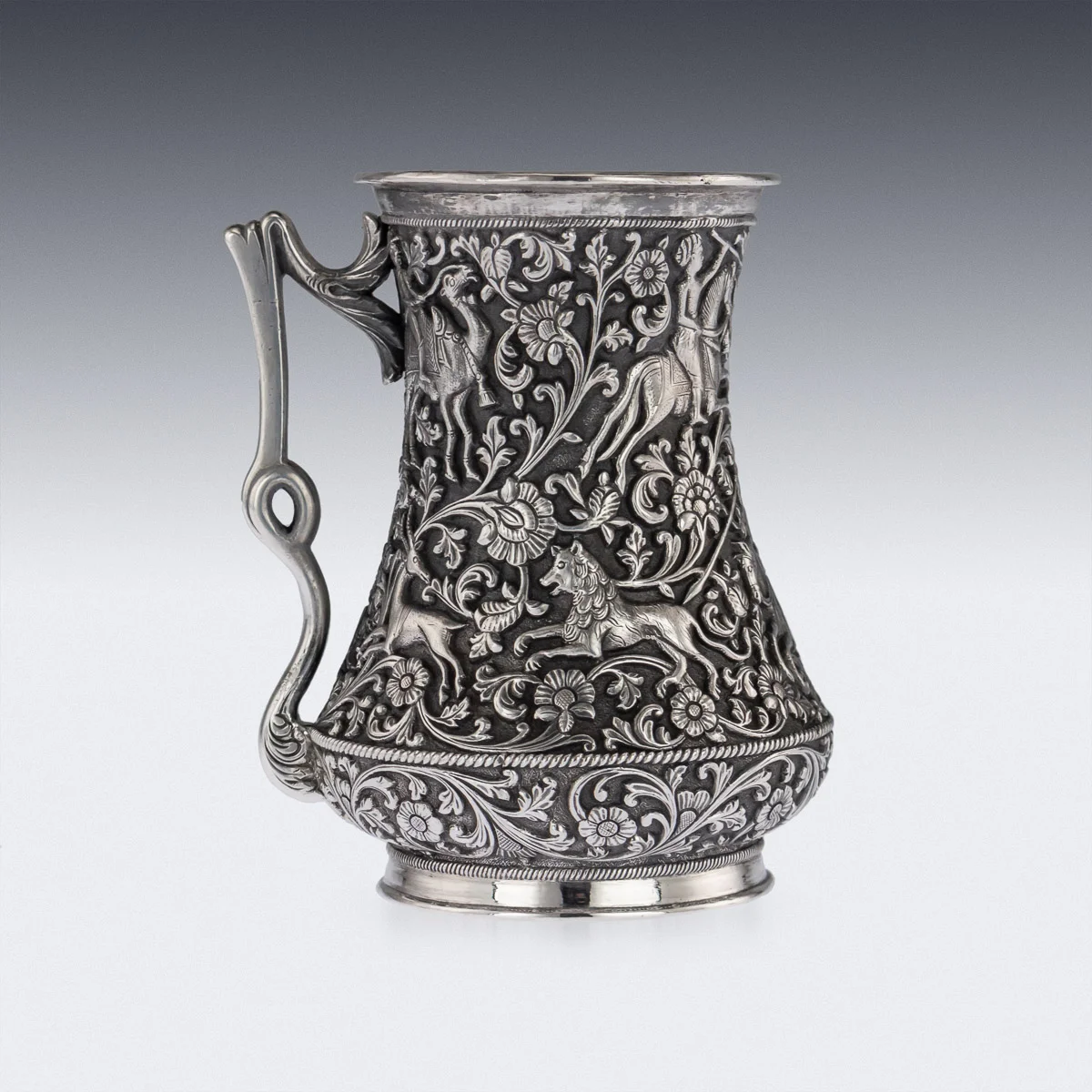 pushkin antiques - ANTIQUE 19thC INDIAN KUTCH EXCEPTIONAL SOLID SILVER HAND CRAFTED CUP c.1870 - 3.jpg