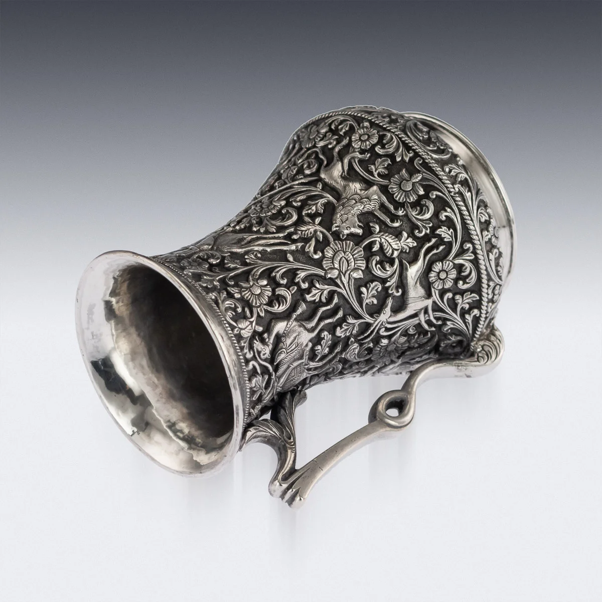 pushkin antiques - ANTIQUE 19thC INDIAN KUTCH EXCEPTIONAL SOLID SILVER HAND CRAFTED CUP c.1870 - 6.jpg
