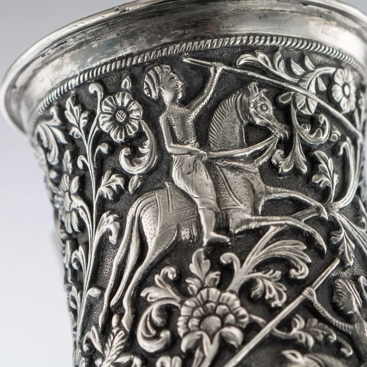 pushkin antiques - ANTIQUE 19thC INDIAN KUTCH EXCEPTIONAL SOLID SILVER HAND CRAFTED CUP c.1870 - 9.jpg
