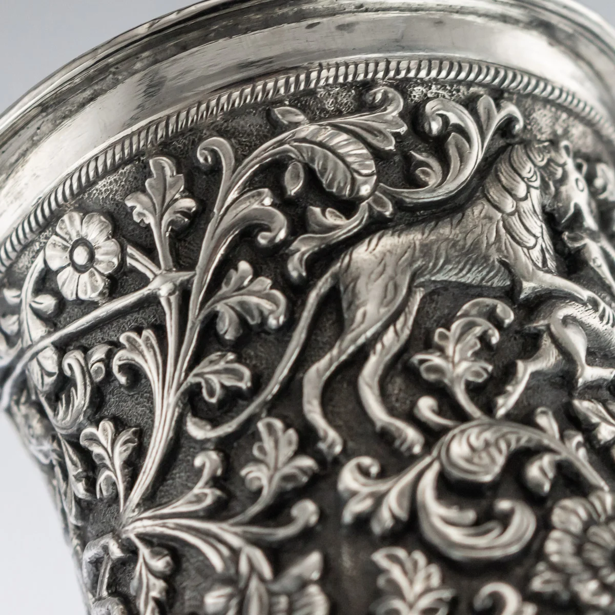 pushkin antiques - ANTIQUE 19thC INDIAN KUTCH EXCEPTIONAL SOLID SILVER HAND CRAFTED CUP c.1870 - 10.jpg