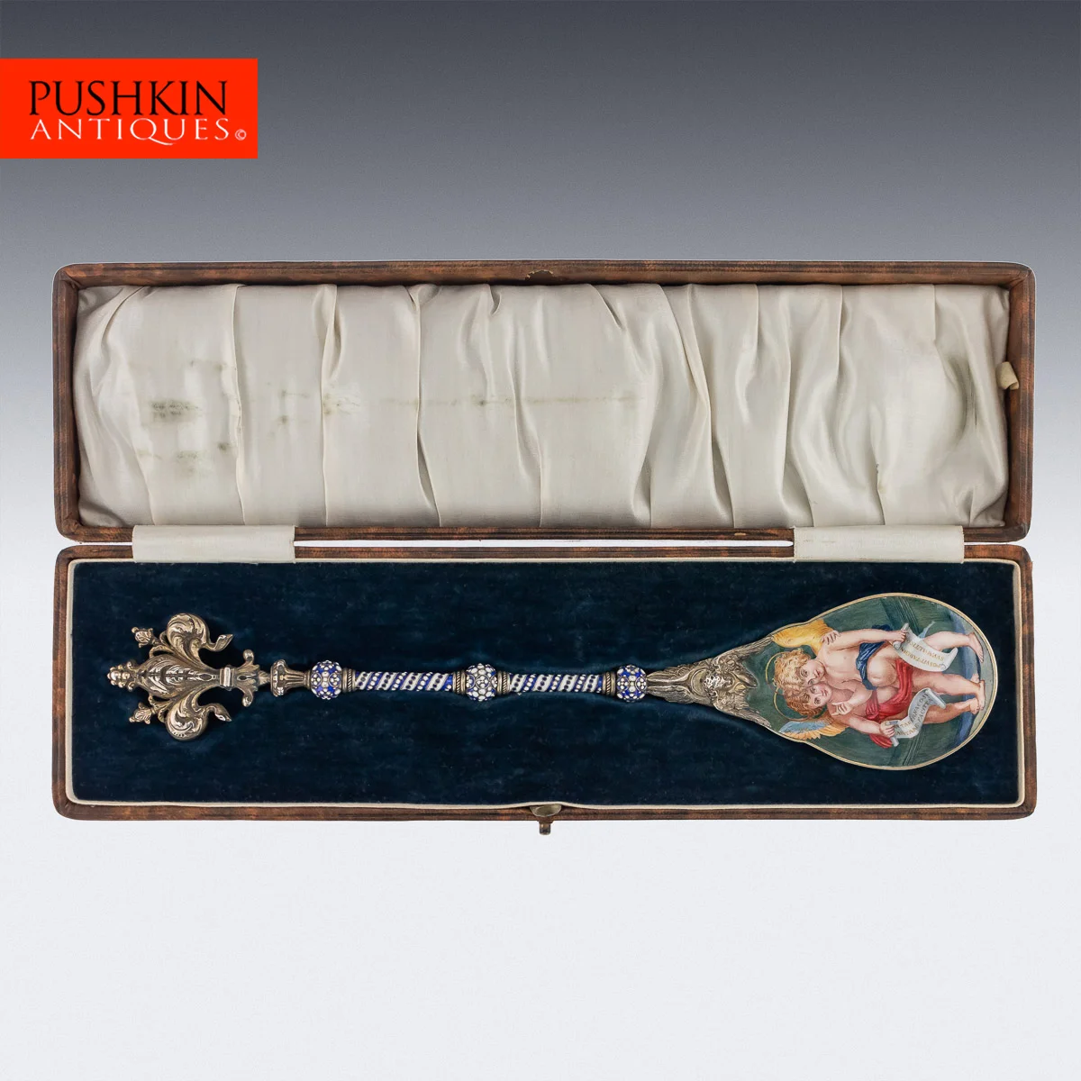 pushkin antiques - ANTIQUE 19thC AUSTRIAN SOLID SILVER & ENAMEL SPOON, HERMANN RATZERSDORFER c.1880 - 1.jpg
