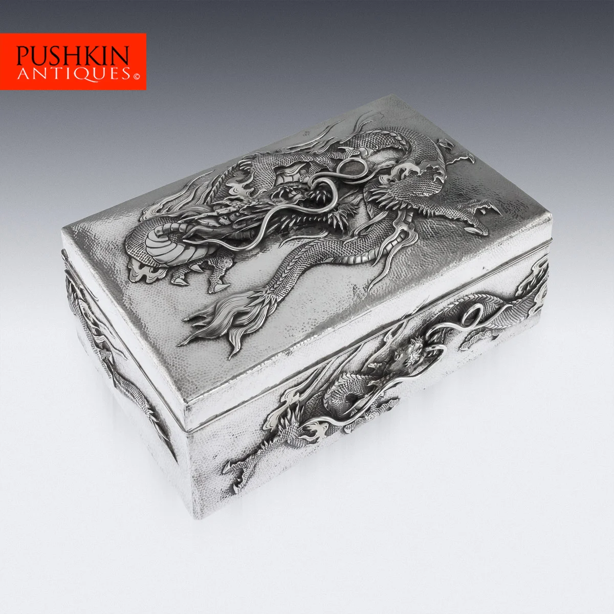 pushkin antiques - ANTIQUE 20thC JAPANESE MEIJI SOLID SILVER DRAGON BOX, SAMURAI SHOKAI c.1900 - 1.jpg