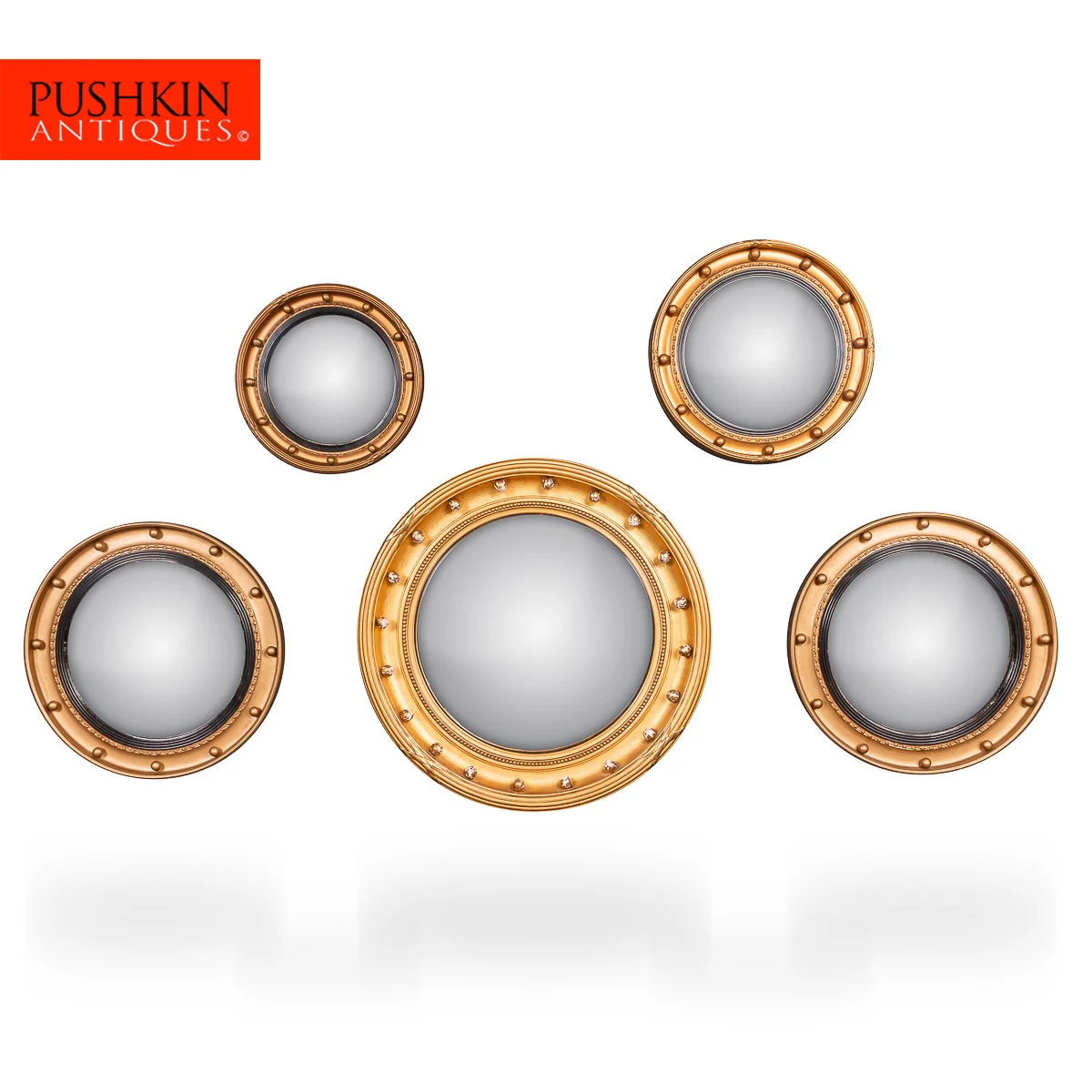 pushkin antiques - ELEGANT 20thC COLLECTION OF CONVEX MIRRORS c.1950 - 1.jpg