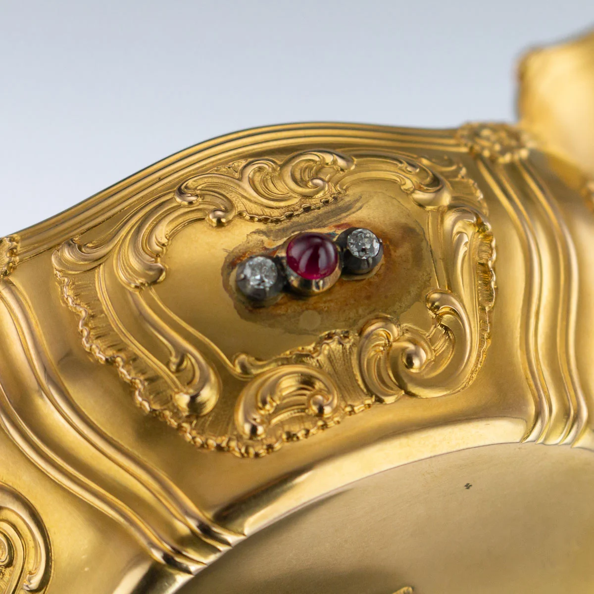 pushkin antiques - ANTIQUE 20thC RUSSIAN FABERGE ROYAL GEM SET GOLD KOVSH, HENRIK WIGSTROM c.1900 - 11.jpg