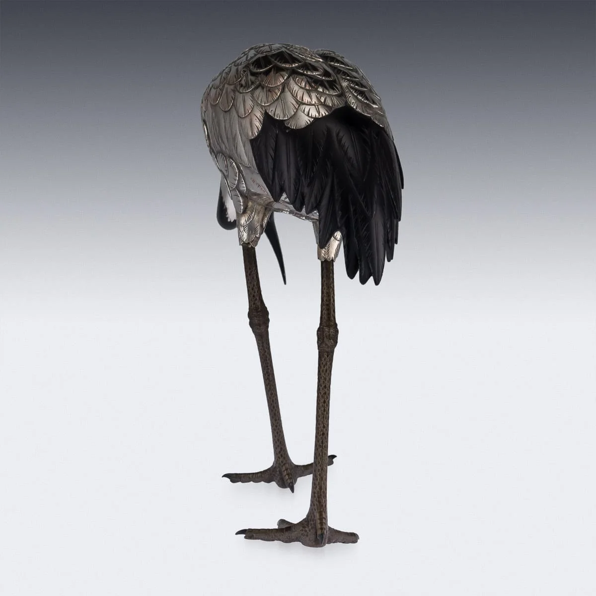 pushkin antiques - ANTIQUE 20THC JAPANESE SILVERED BRONZE MODEL OF A EGRET C.1900 - 4.jpg