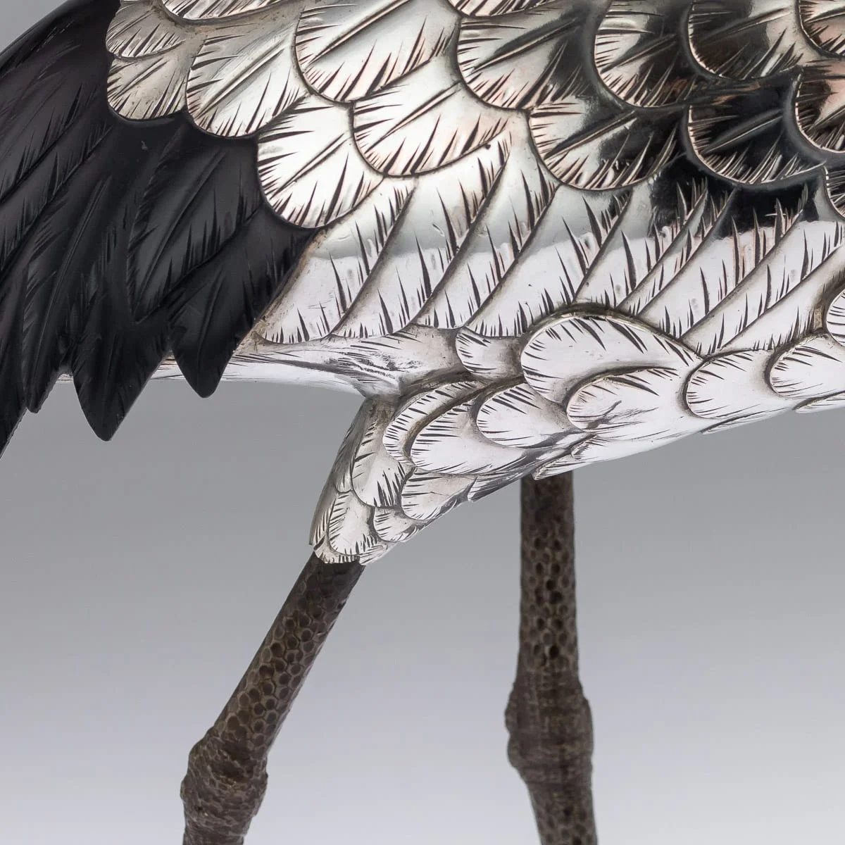 pushkin antiques - ANTIQUE 20THC JAPANESE SILVERED BRONZE MODEL OF A EGRET C.1900 - 11.jpg