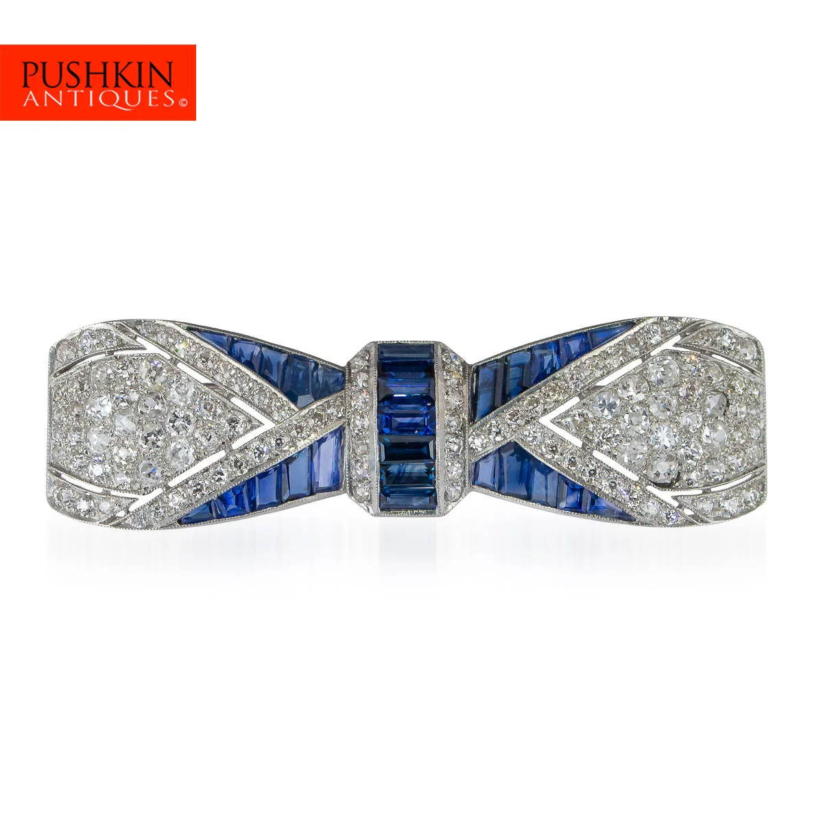 pushkin antiques - STUNNING 20THC ART DECO STYLE SAPPHIRE & DIAMOND SET 18K GOLD BROOCH - 1.jpg