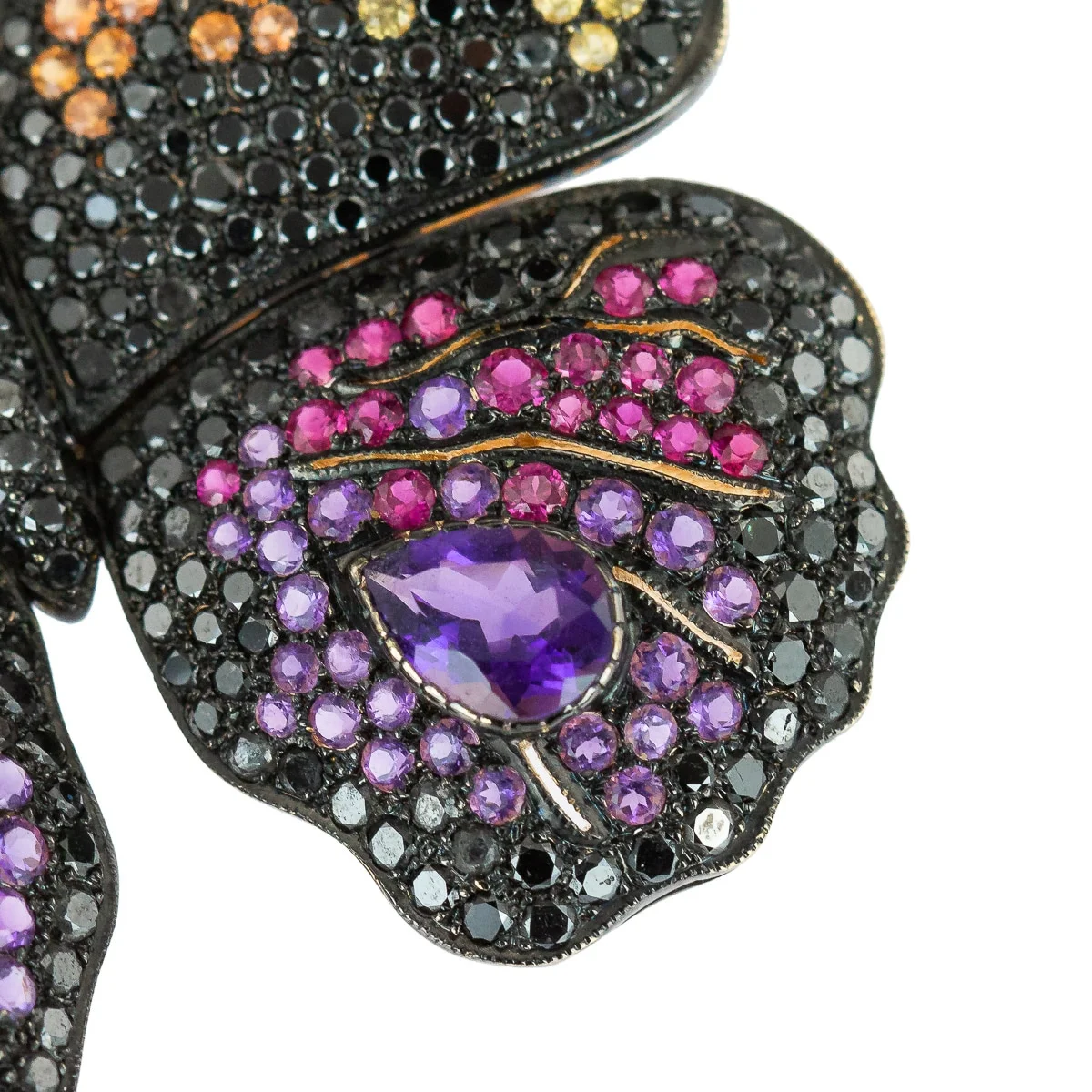pushkin antiques - EXCEPTIONAL BLACK DIAMONDS & GEM SET 18K GOLD BUTTERFLY BROOCH - 4.jpg