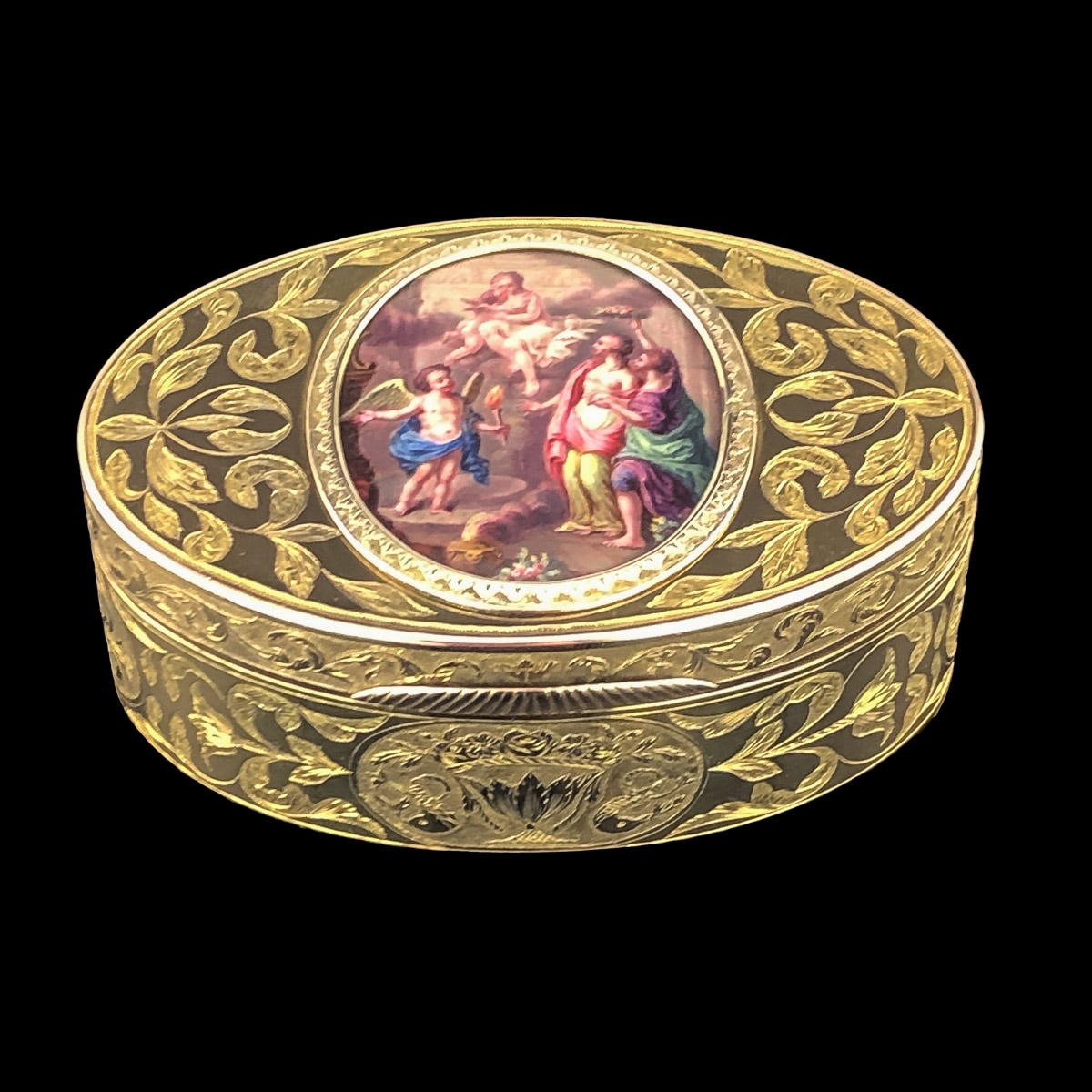 ANTIQUE 19thC GERMAN 18k GOLD & HAND PAINTED ENAMEL SNUFF BOX c.1800 ...