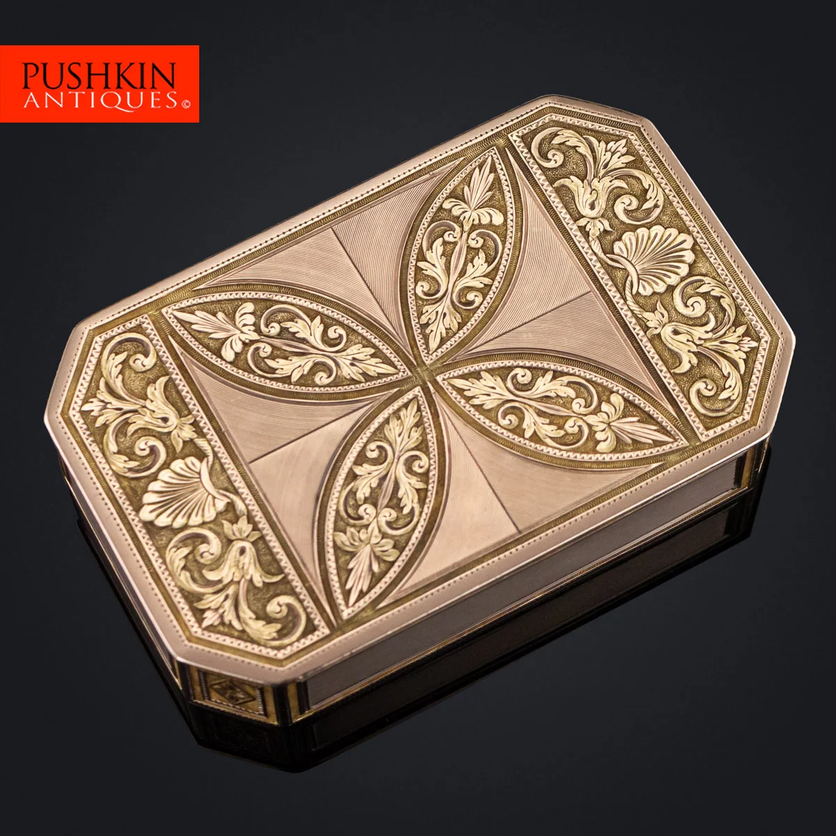 pushkin antiques - ANTIQUE 19thC AUSTRIAN 18k TWO-COLOUR GOLD SNUFF BOX c.1820 - 1.jpg