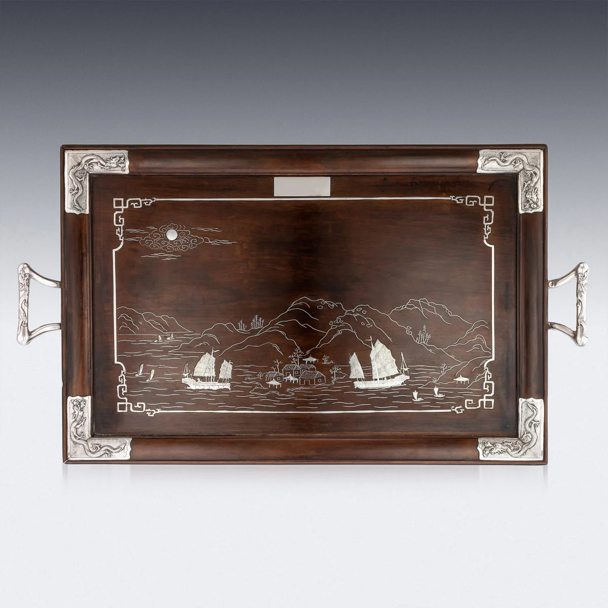 pushkin antiques - ANTIQUE 20thC CHINESE SOLID SILVER LARGE TEA TRAY ON STAND, LUEN HING c.1900 - 2.jpg